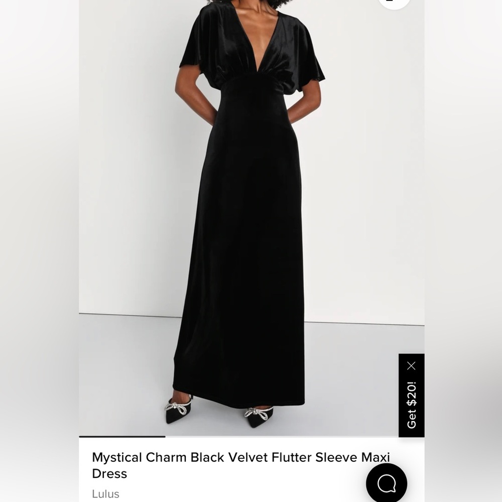 Lulu's Black Plunge Flutter Sleeve Maxi Gown